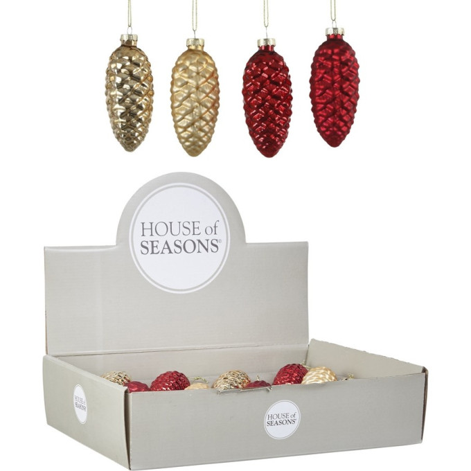 Набор HOUSE OF SEASONS, 12 шт. Шишка, 4 вида, 10*15 см, красная/золото 84008